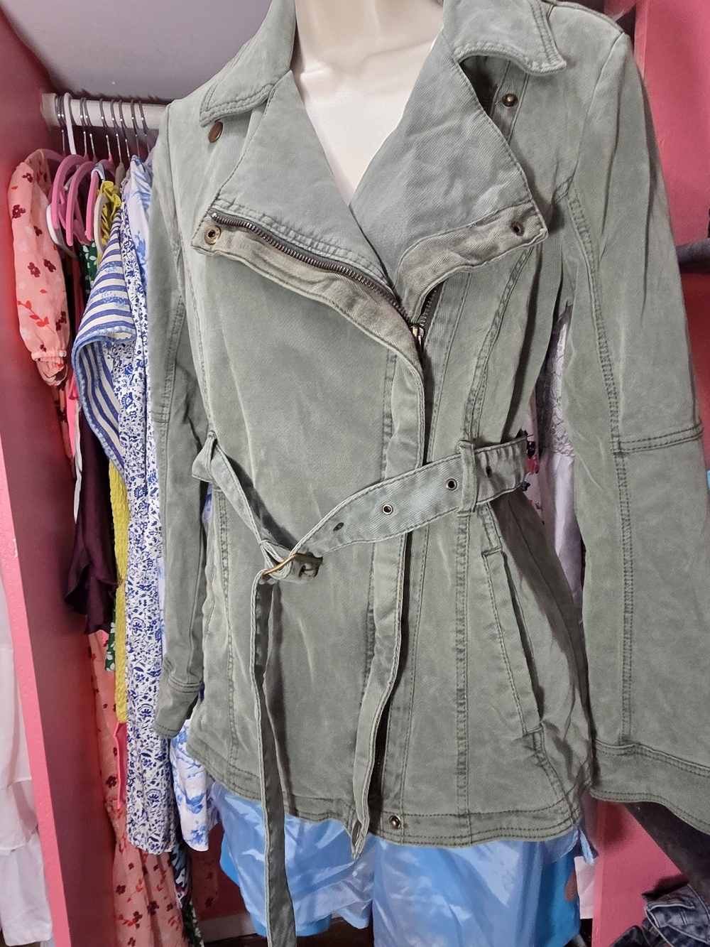 Anthropologie Sage Green Belted Utility Jacket